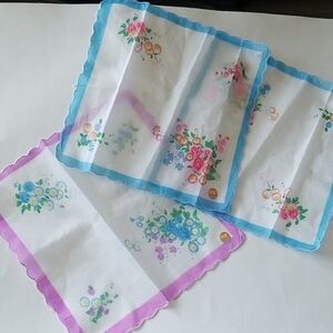 Floral Handkerchief Set with Blue and Purple Borders